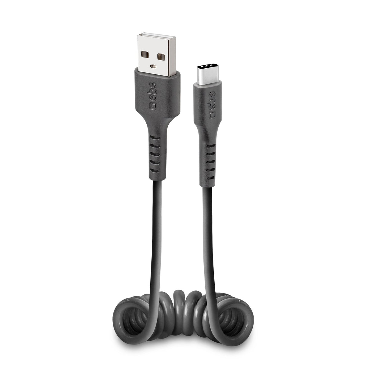 SBS data- og opladning spiralkabel USB 2.0 - USB C. 17-50cm. Sort