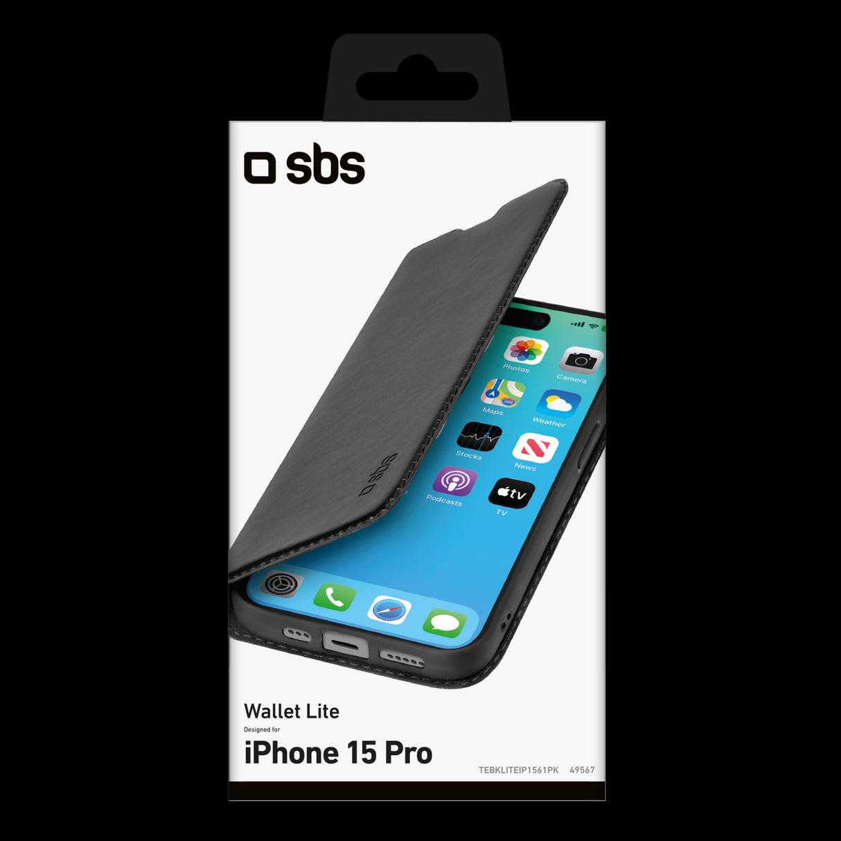 SBS Book Wallet Lite cover til iPhone 15 Pro®. Sort