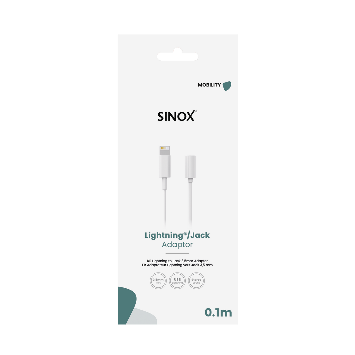 Sinox adapter Lightning - mini jack. 0,15m. Hvid