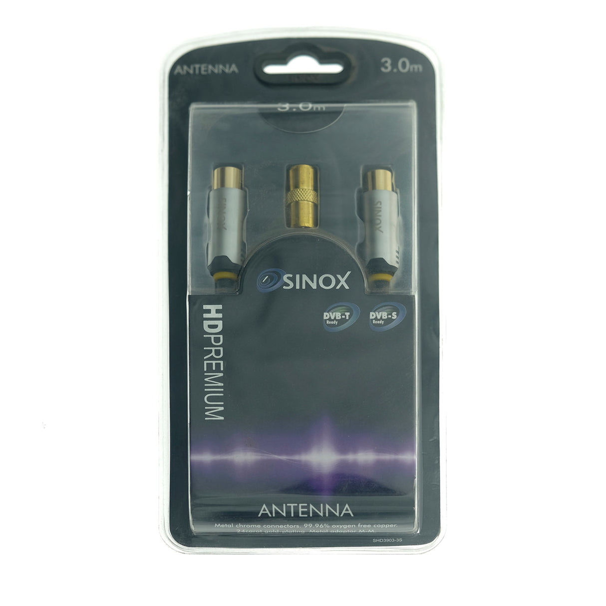 Sinox SHD antennekabel. 3m. Sort