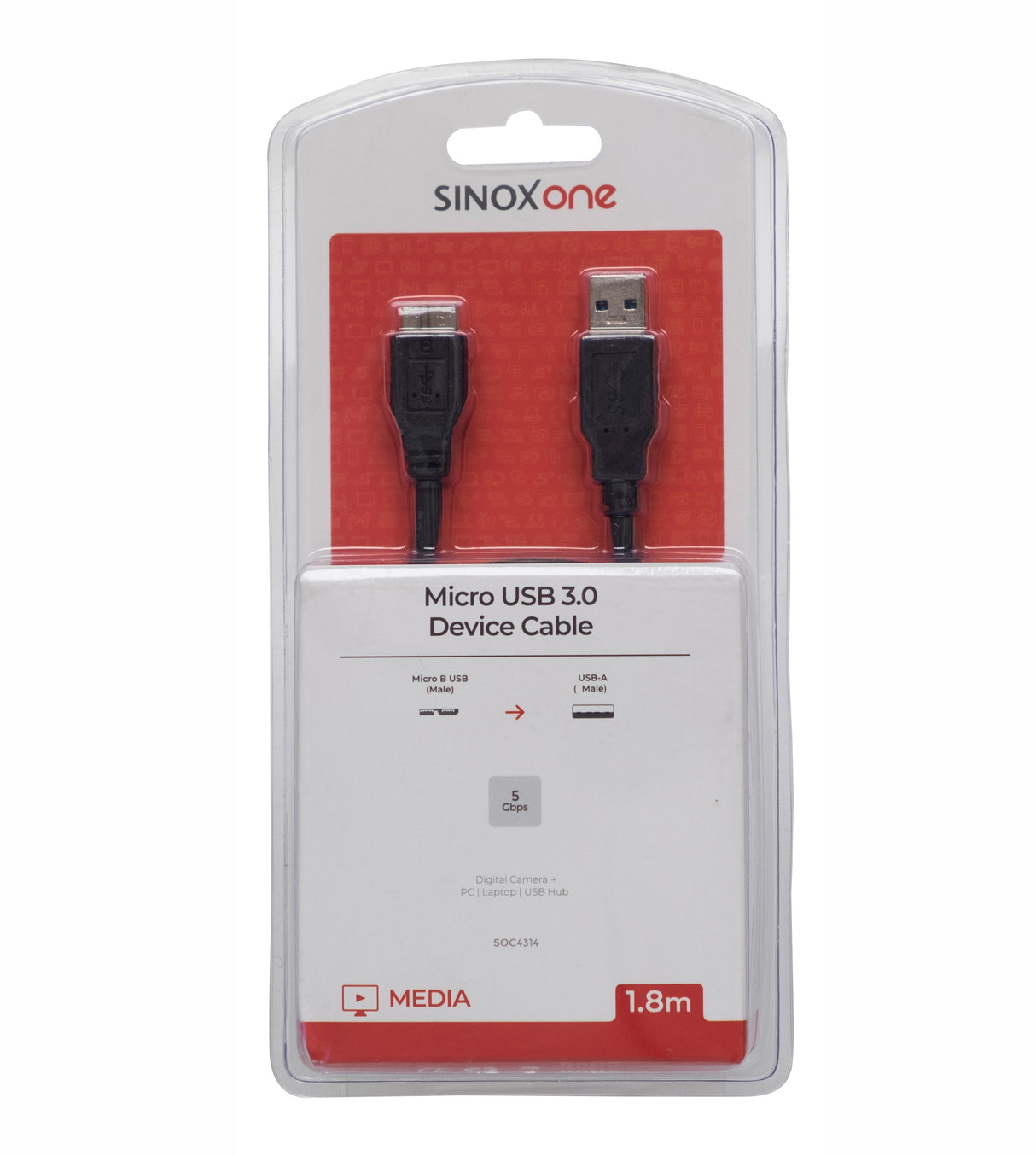 Sinox One USB A - Micro USB 3.0 kabel. 1,8m. Sort