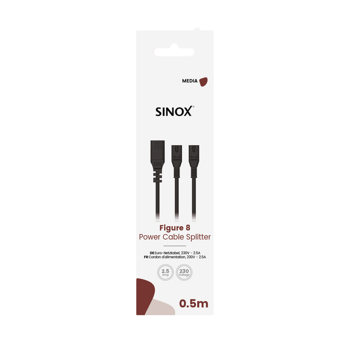 Sinox 8-tals splitter kabel. 0,5m. Sort
