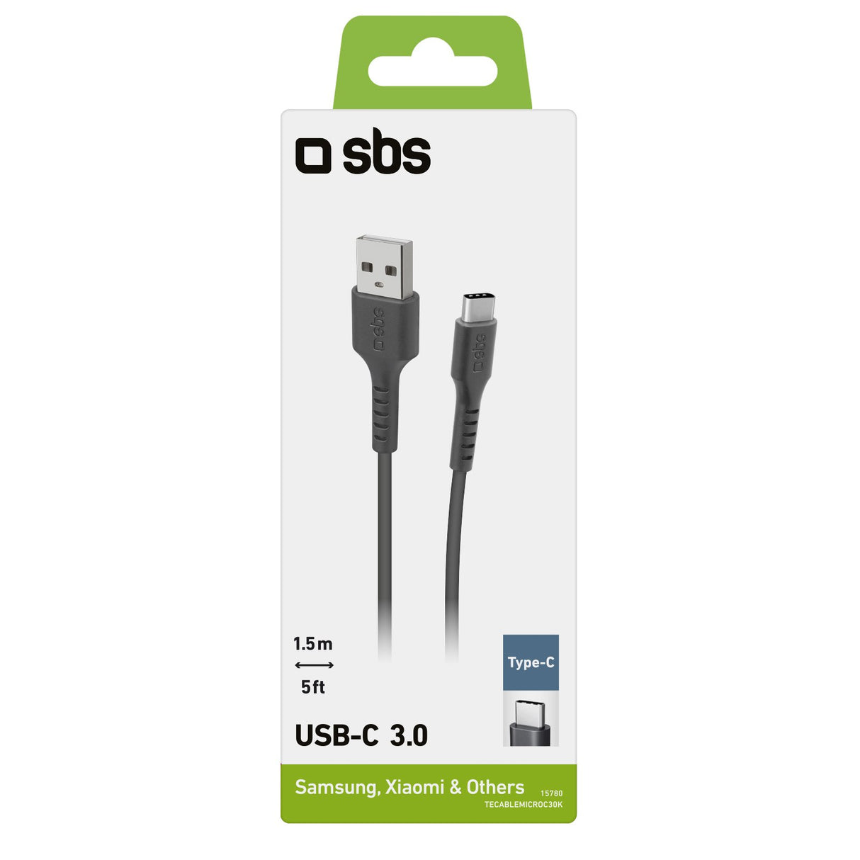 SBS USB C til USB A kabel. 1,5m. Sort