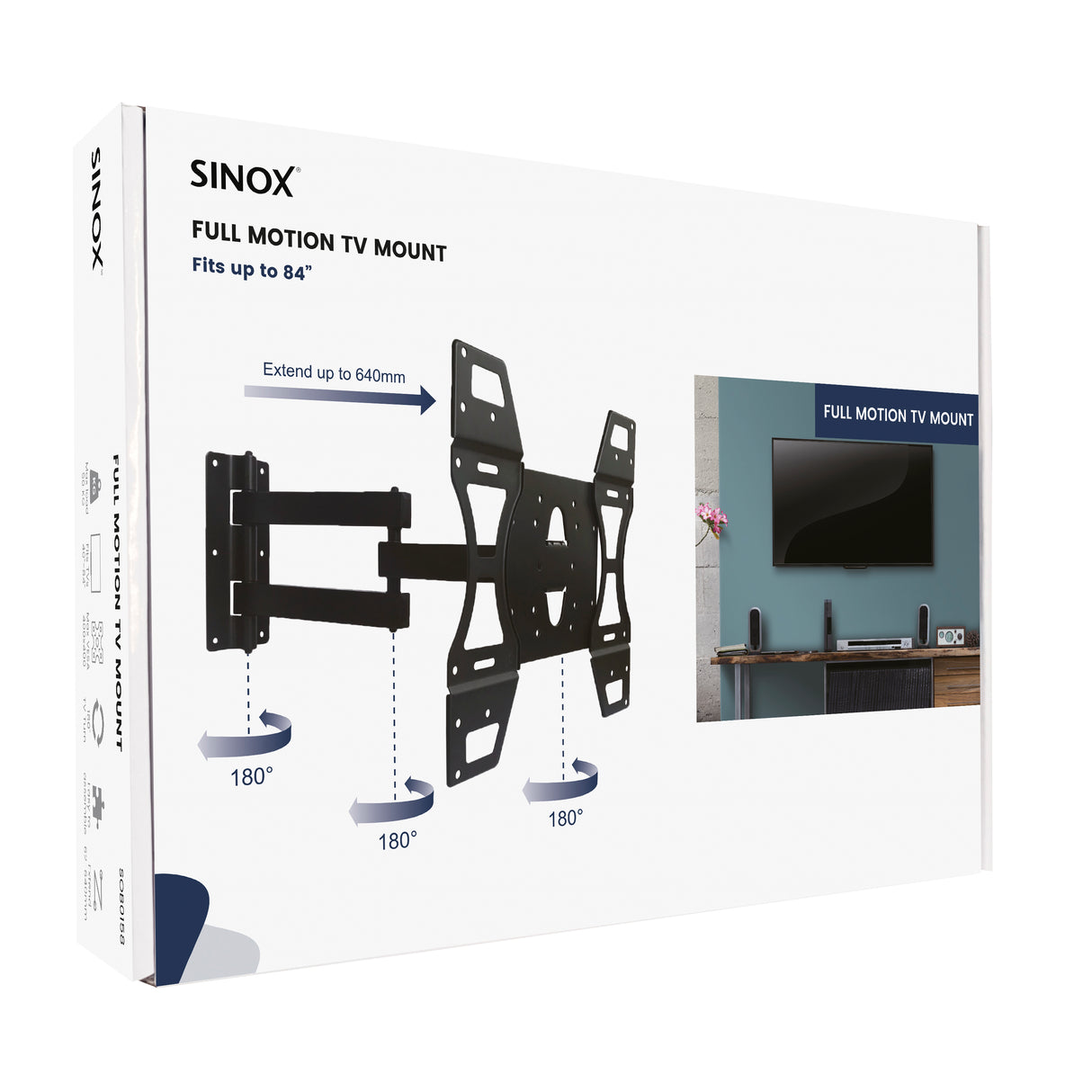 Sinox One TV vægbeslag. 40"-84". Sort