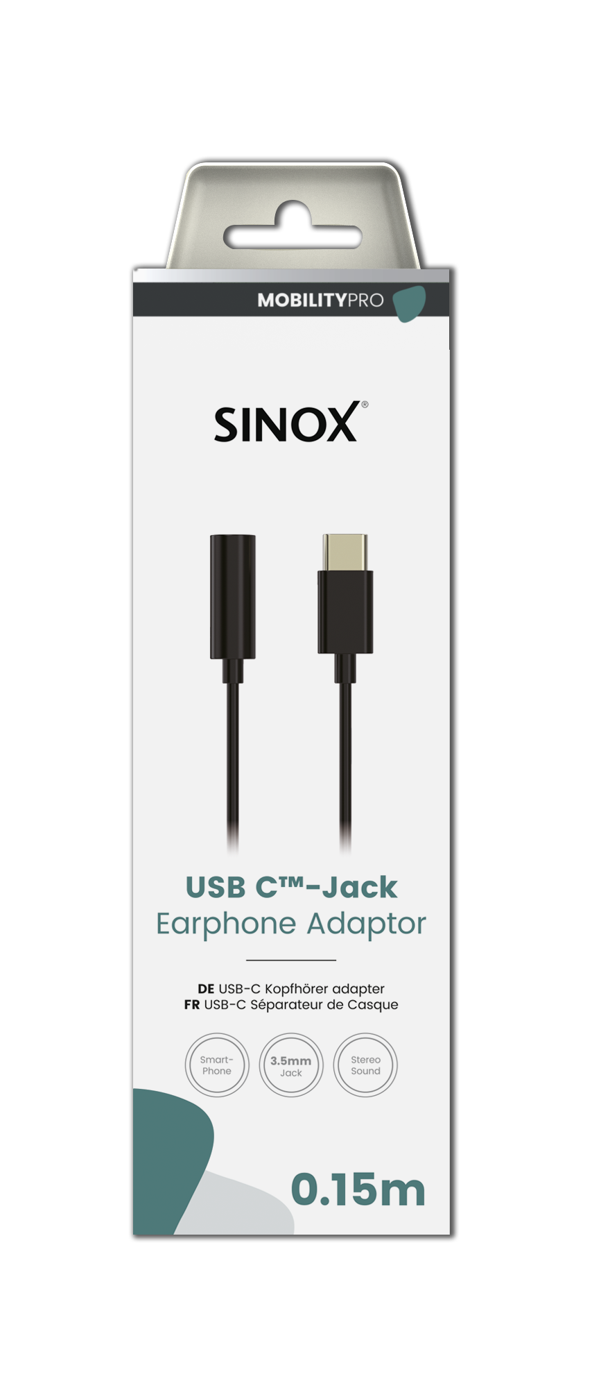 Sinox PRO USB C™ til mini jack adapter. 0,15m. Sort