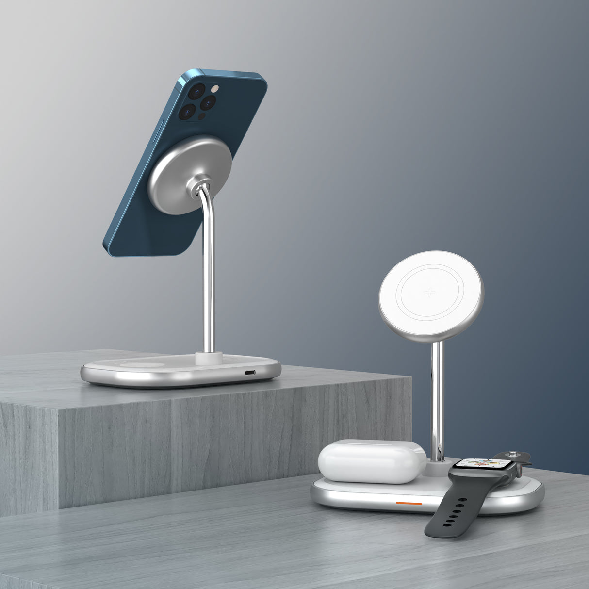 Energizer 3-i-1 trådløs oplader med 15W hurtigopladning. Hvid