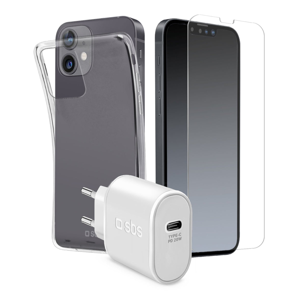 SBS oplader, cover og beskyttelsesglas-kit til iPhone 14 / 13®