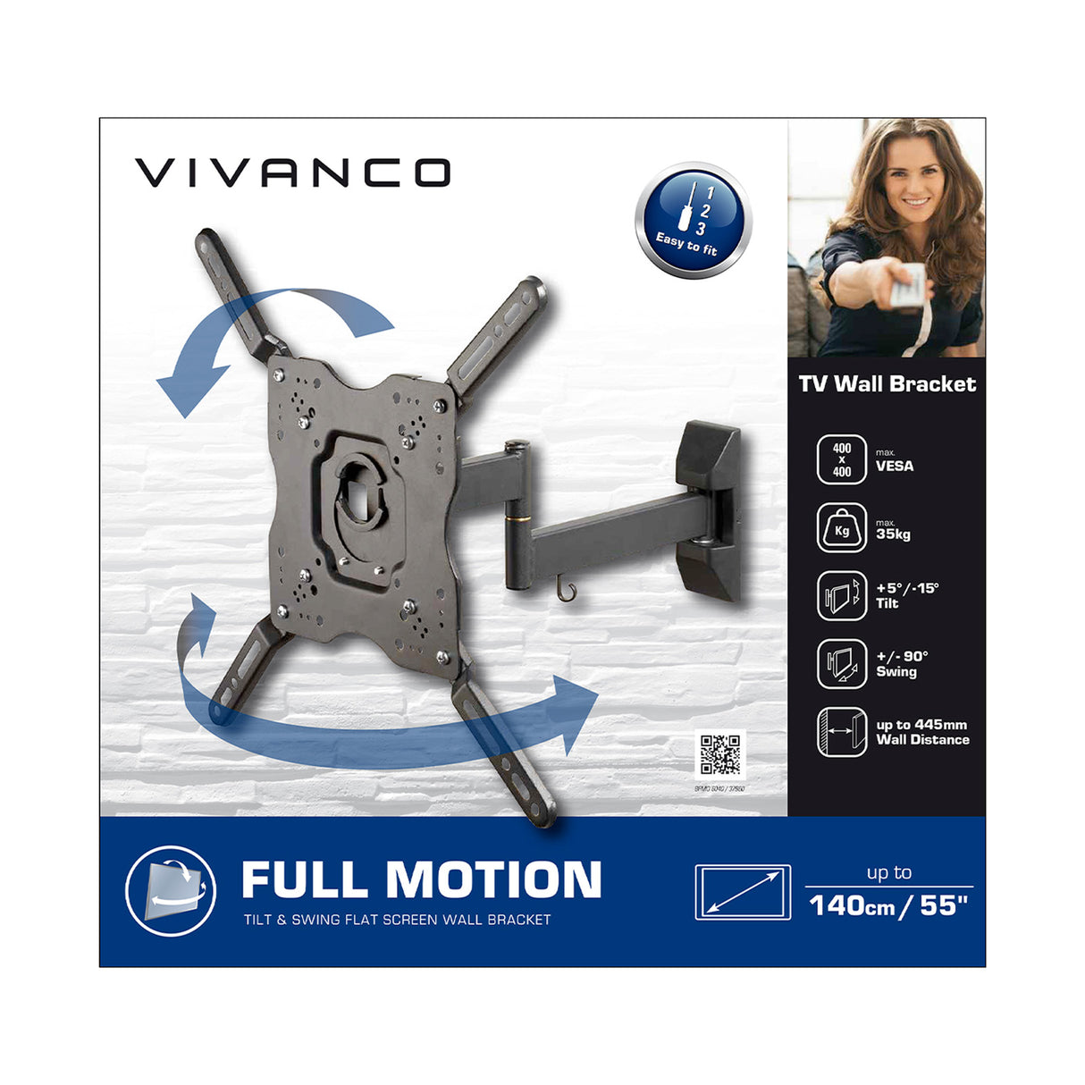 Vivanco TITAN TV-vægbeslag, TILT, 55", 40 kg, VESA 400x400