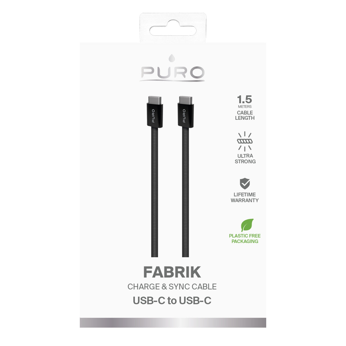 PURO Fabrik 2.0 60W USB-C til USB-C opladnings- og synkroniseringskabel 1,5 m