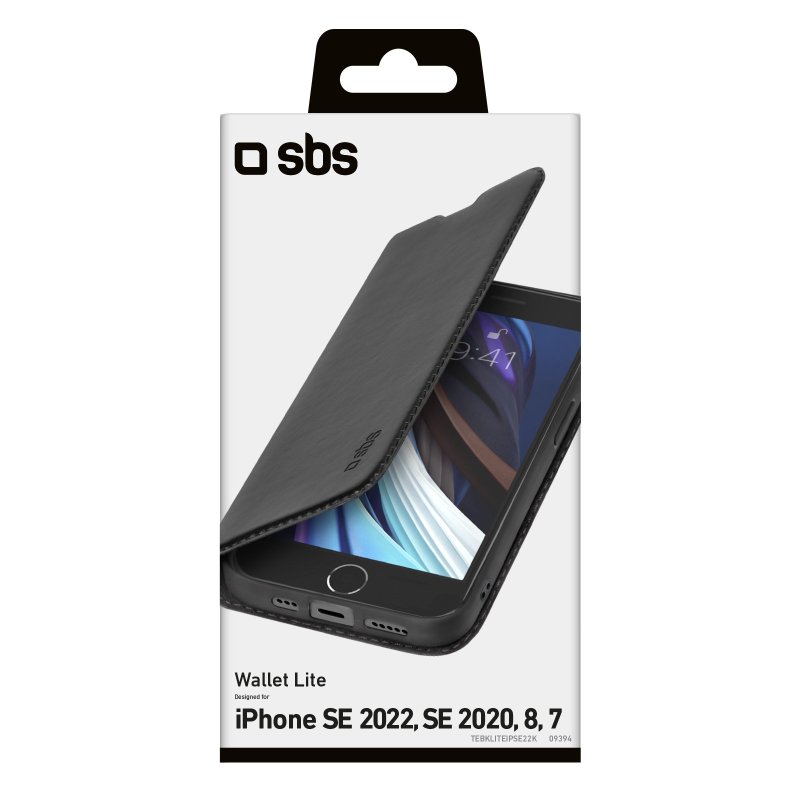 SBS Book Wallet Lite cover til iPhone SE2022/2020/8/7®. Sort
