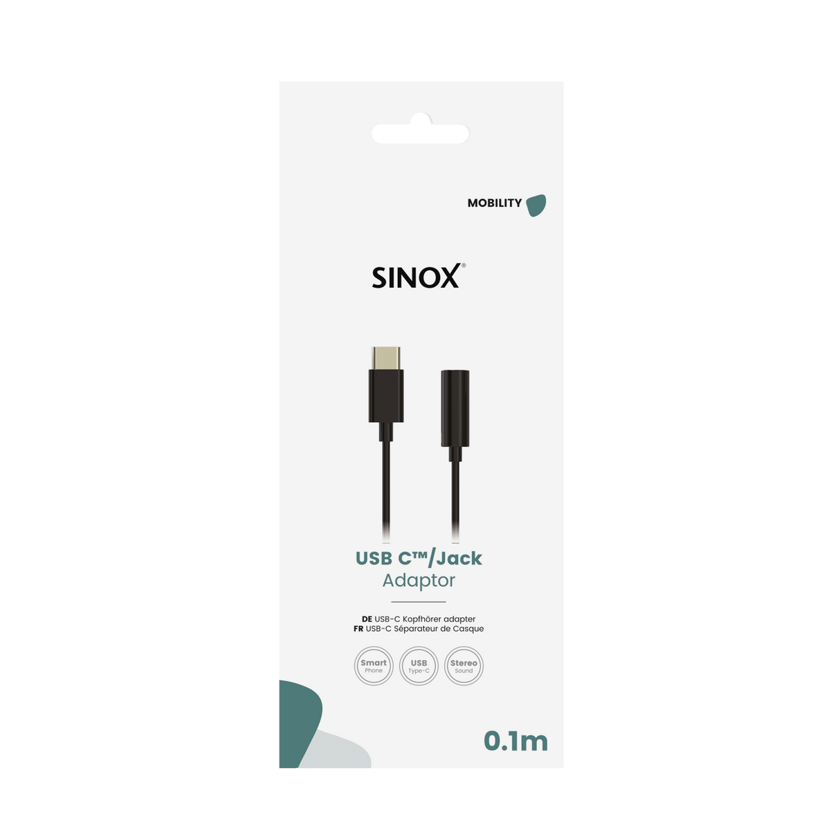 Sinox adapter USB C - mini jack. 0,15m. Sort