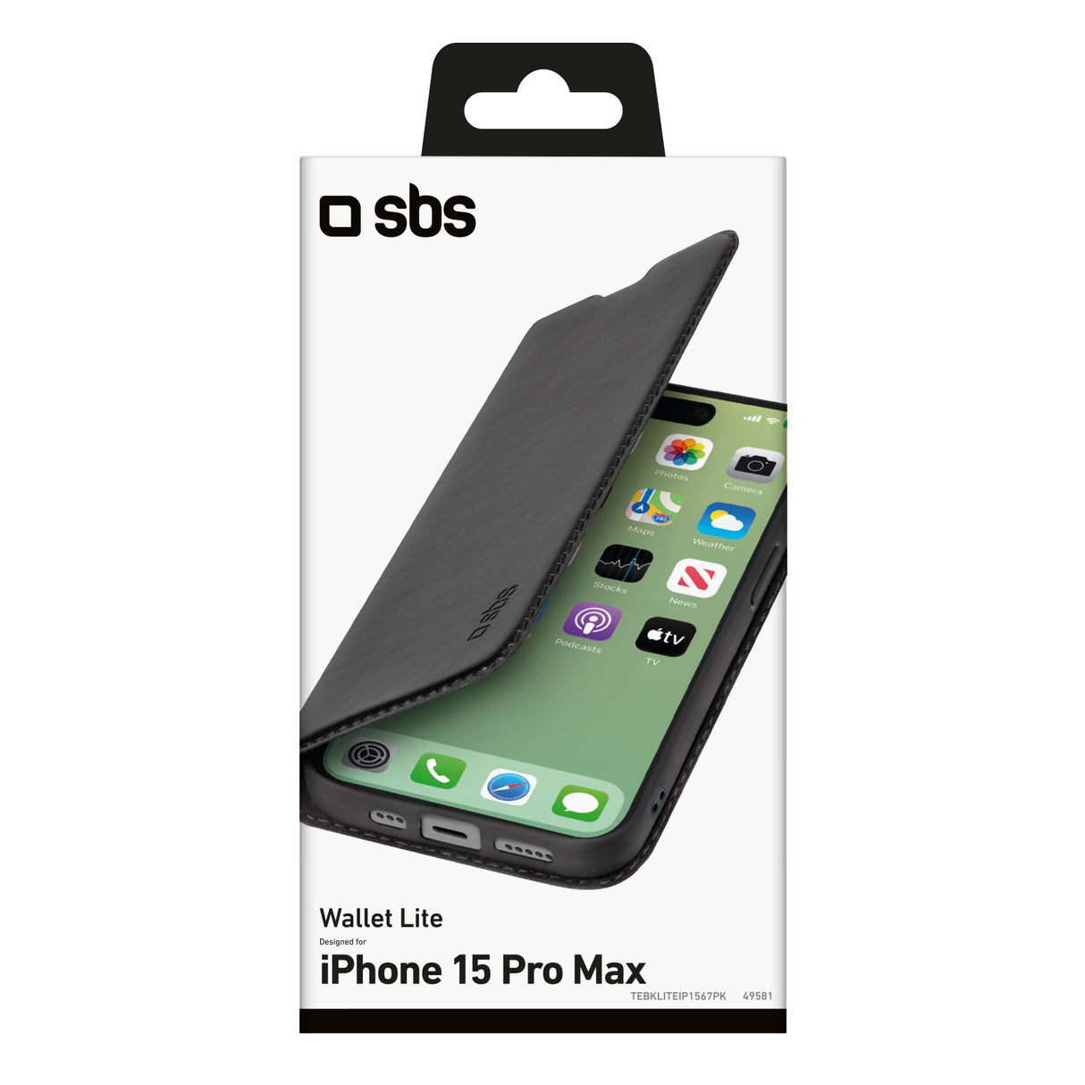 SBS Book Wallet Lite cover til iPhone 15 Pro Max®. Sort