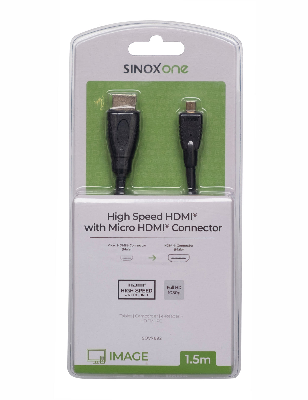 Sinox One 4K30Hz+E Micro HDMI™ kabel. 1,5m. Sort