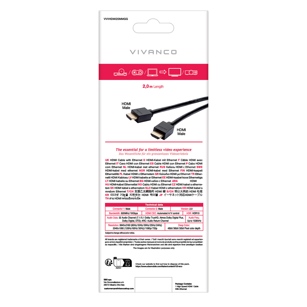 Vivanco højhastigheds-HDMI-kabel med Ethernet
