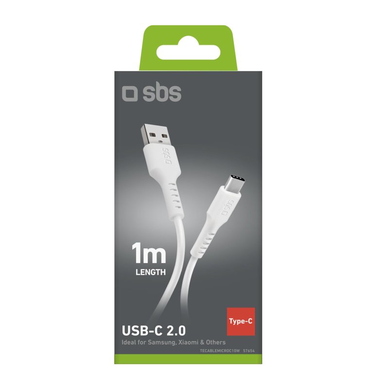 SBS 1 meter USB-A til USB-C data- og opladningskabel. Hvid