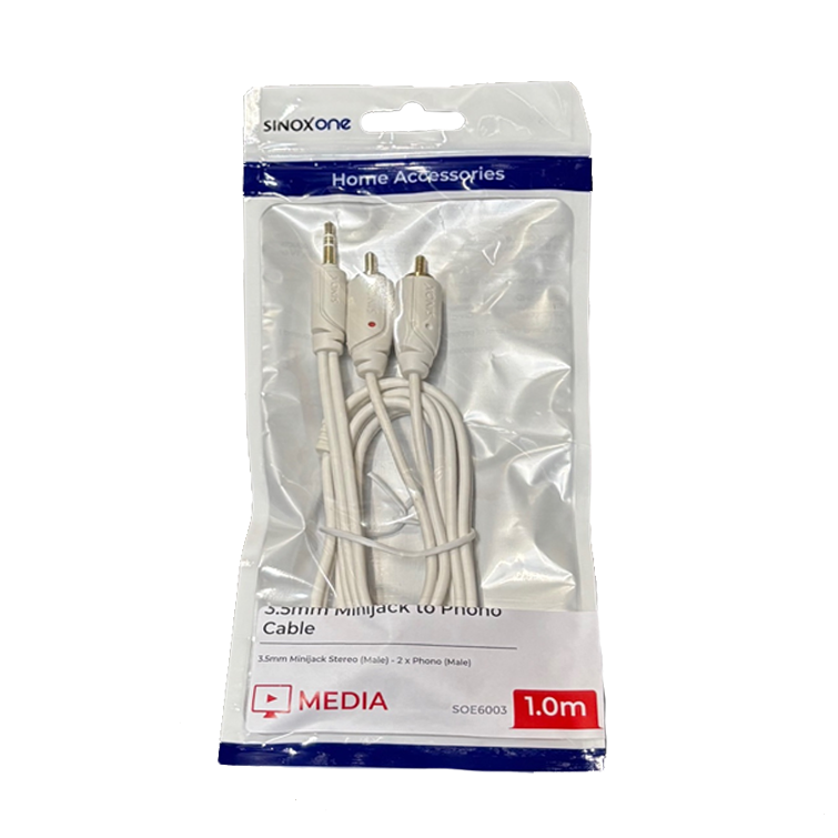Sinox One mini jack til phono kabel. 1m. Hvid