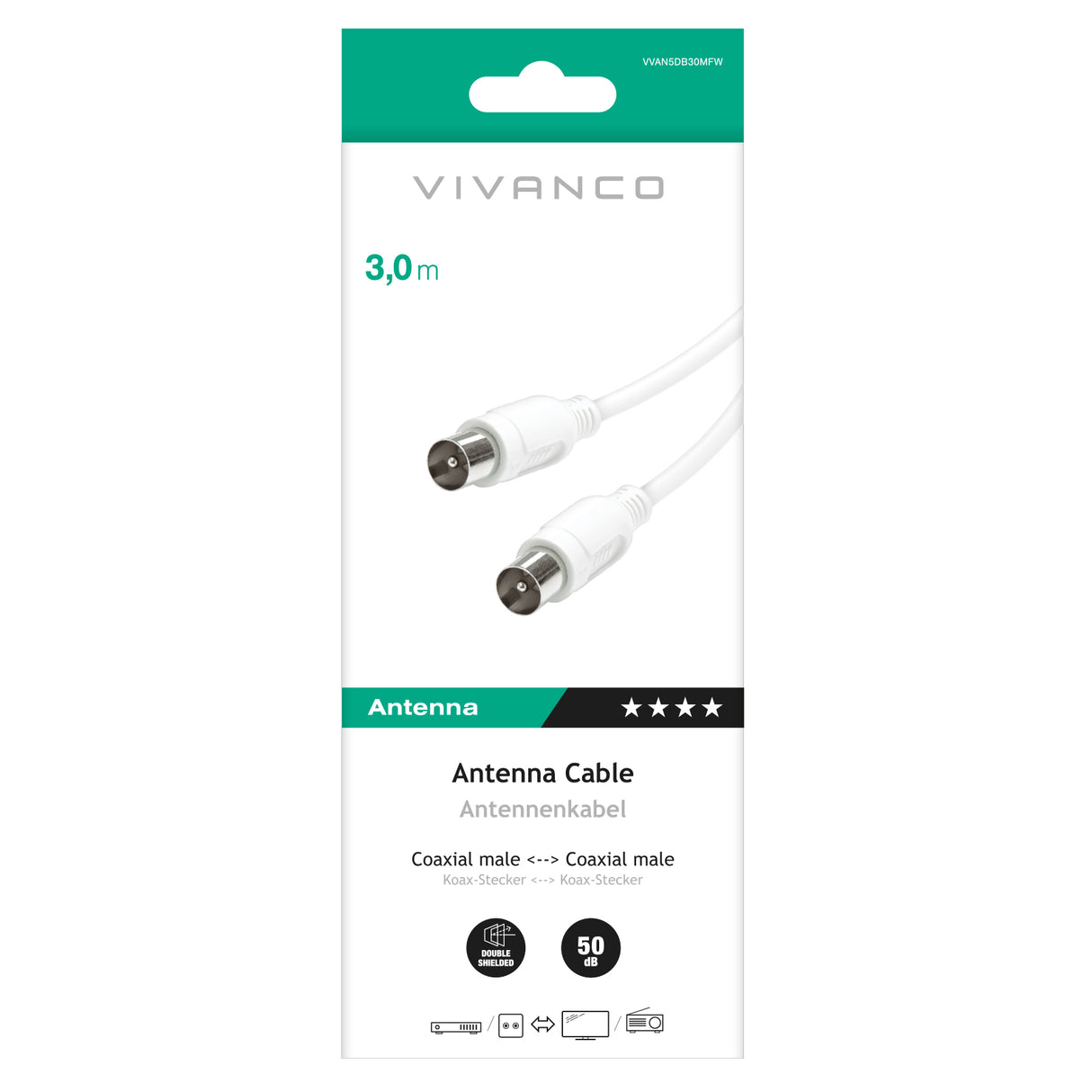 Vivanco han/hun antennekabel 50dB