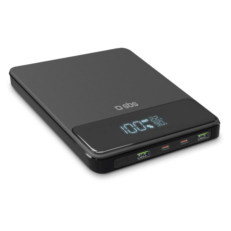 SBS Ultra-slim, 20.000 mAH, 100 Watt powerbank. Sort