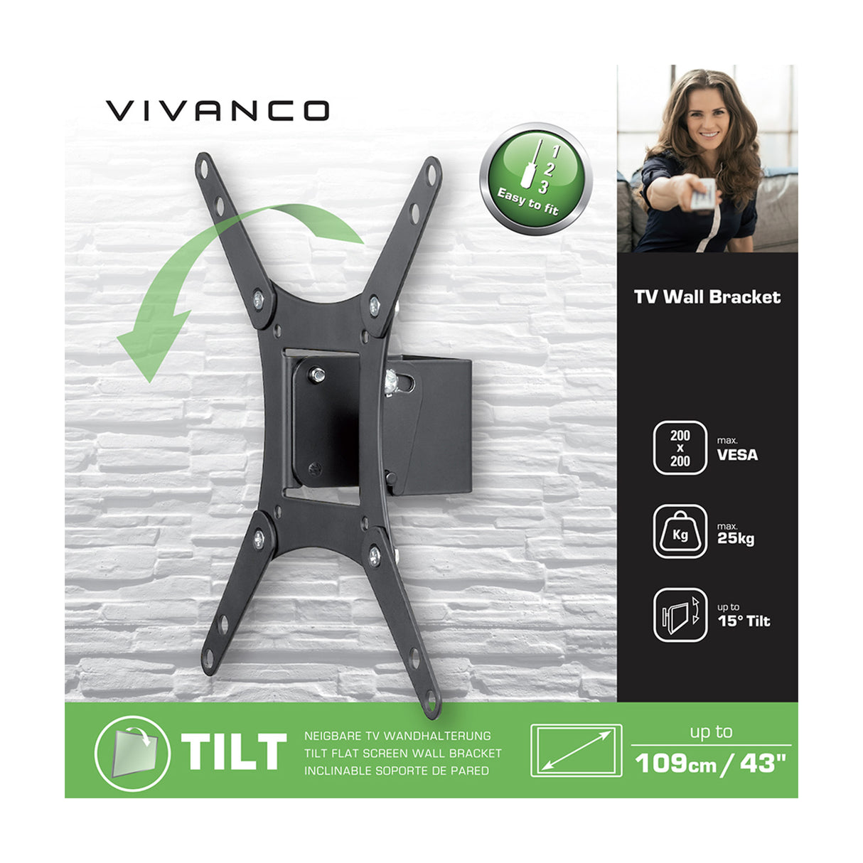 Vivanco TV-vægbeslag, TILT, 43", 25 kg, VESA 200x200