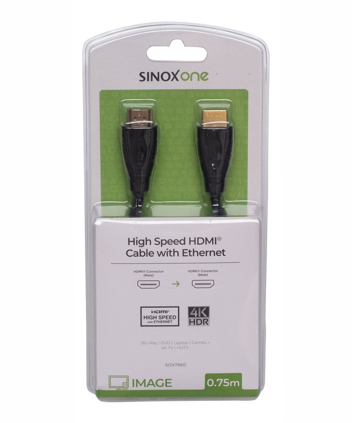 Sinox One HDMI™ kabel 4K60Hz+E. 0,75m. Sort