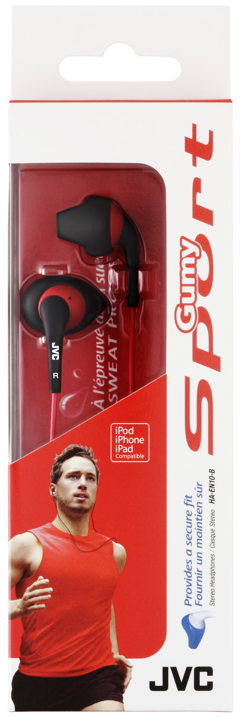 JVC in-ear Gumy sport headphones. Black/red
