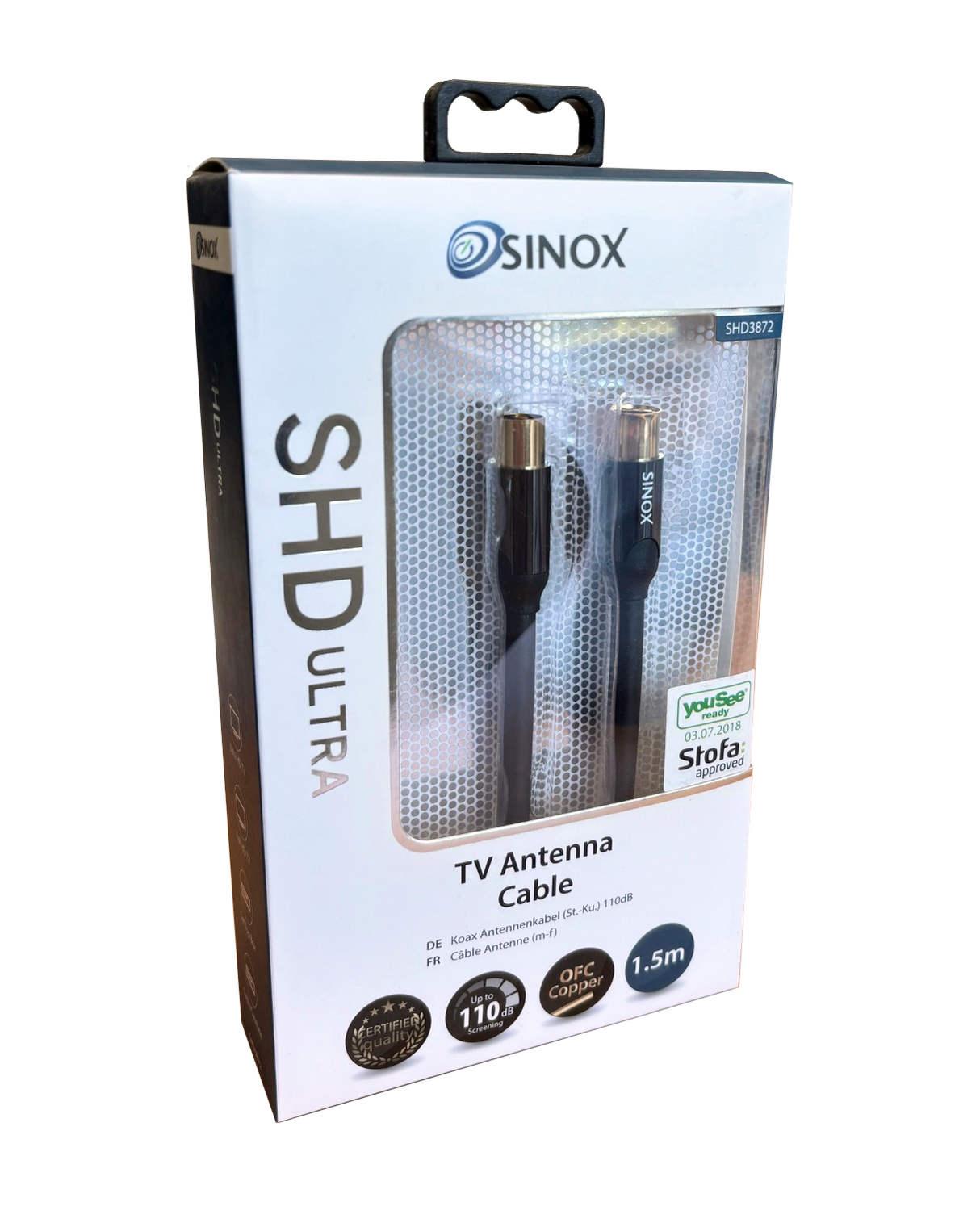 Sinox SHD antennekabel. 1,5 m. Sort
