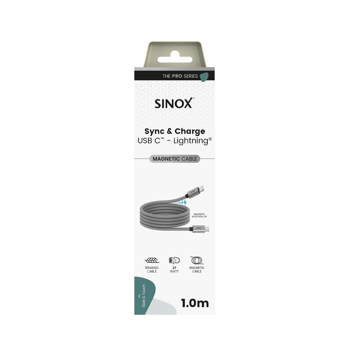 Sinox PRO USB C til Lightning magnetisk kabel. 1m. Grå