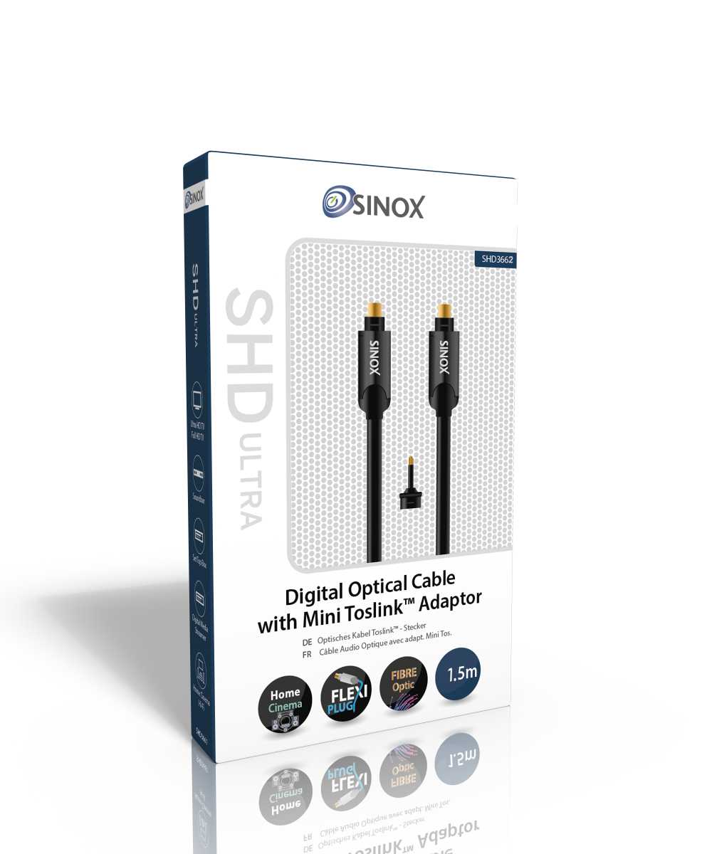 Sinox SHD optisk digitalt kabel. 1,5m. Sort