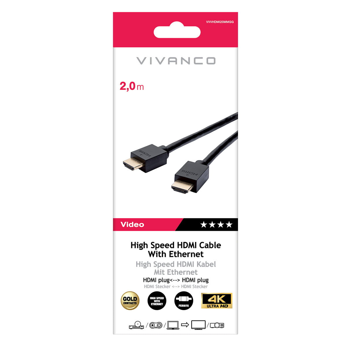 Vivanco højhastigheds-HDMI-kabel med Ethernet