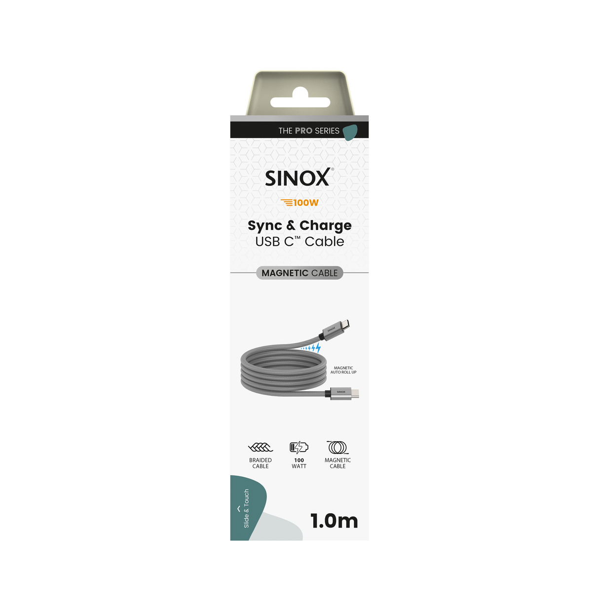Sinox PRO USB C 2.0 magnetisk kabel. 1m. Grå