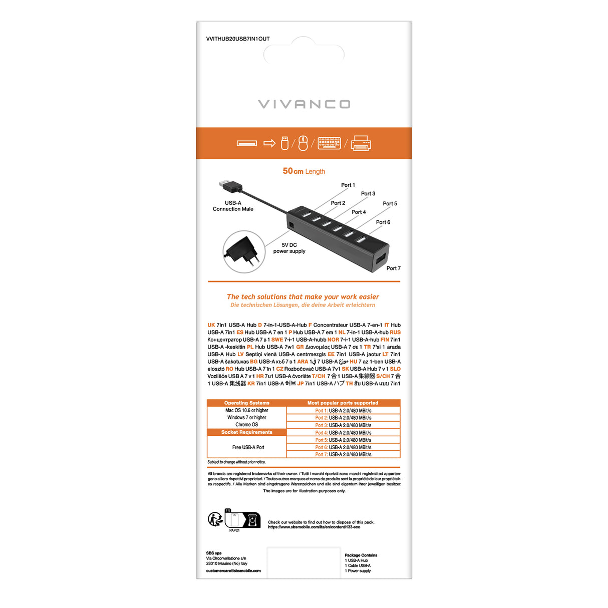 Vivanco 7-i-1 USB 2.0 Multiport Hub
