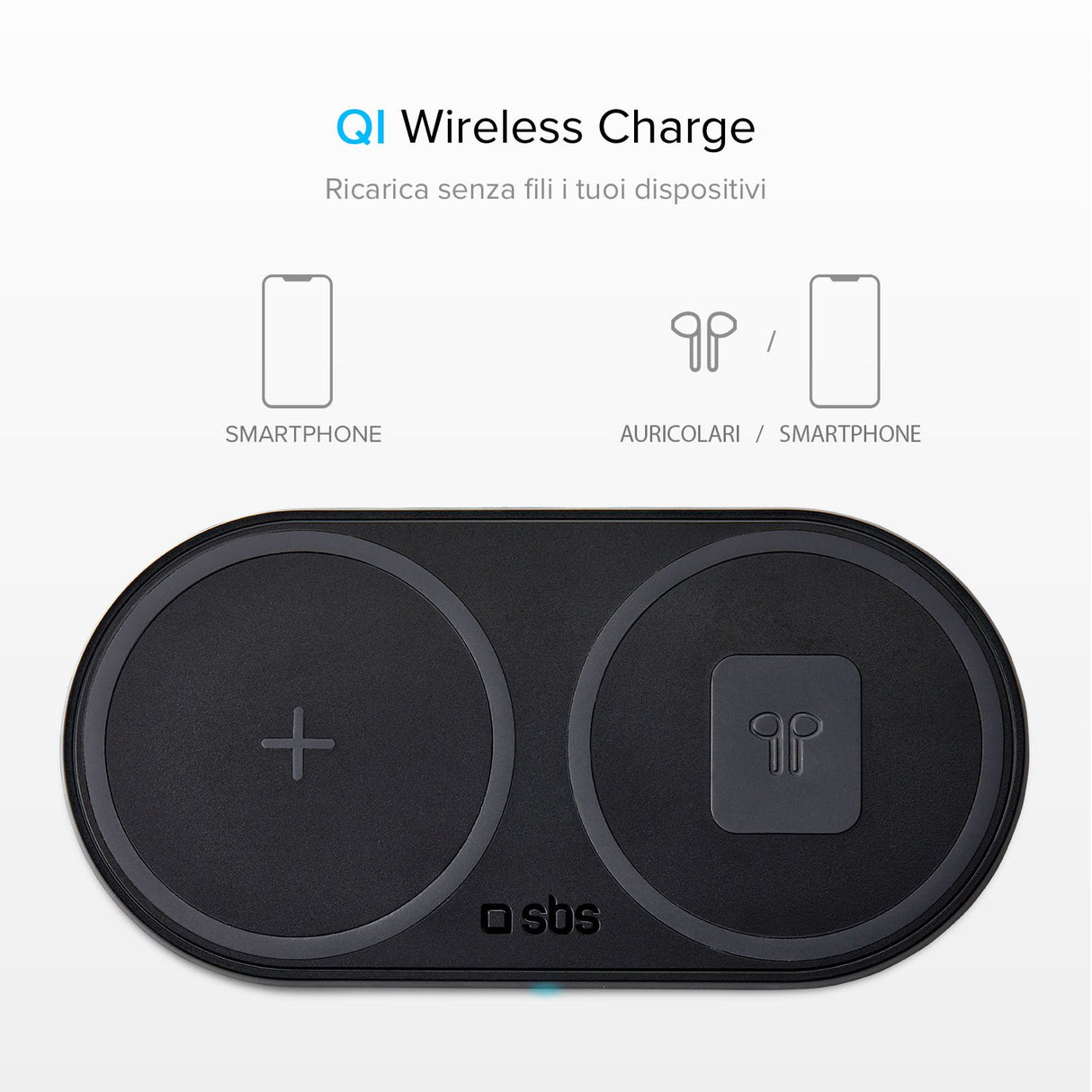 SBS dobbelt trådløs 10W+10W Qi opladerplade. Sort