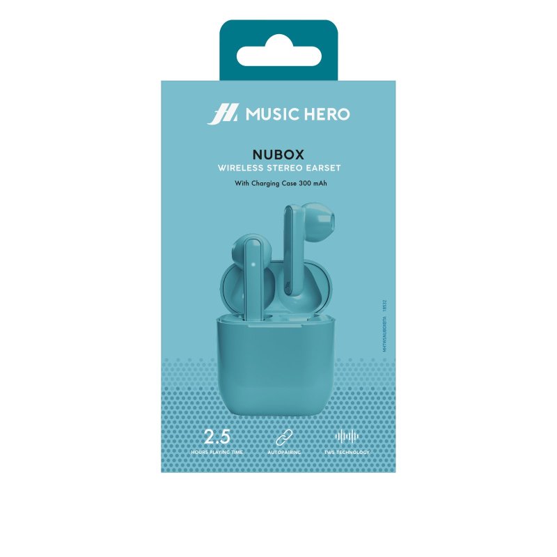 Nubox True Wireless Stereo høretelefoner. Lyseblå