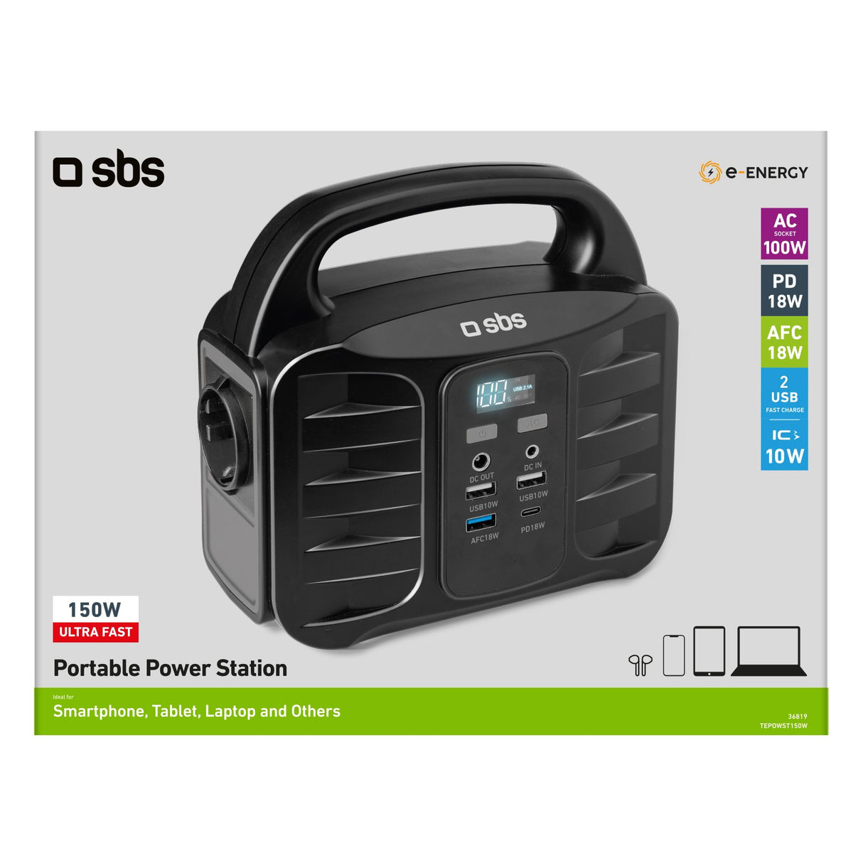 Sbs Portable 150W charging station. Sort
