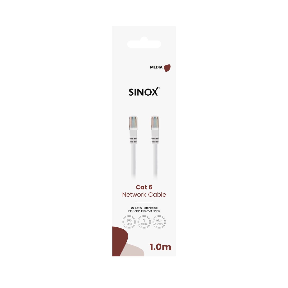 Sinox UTP Cat6 netværkskabel. 1m. Hvid