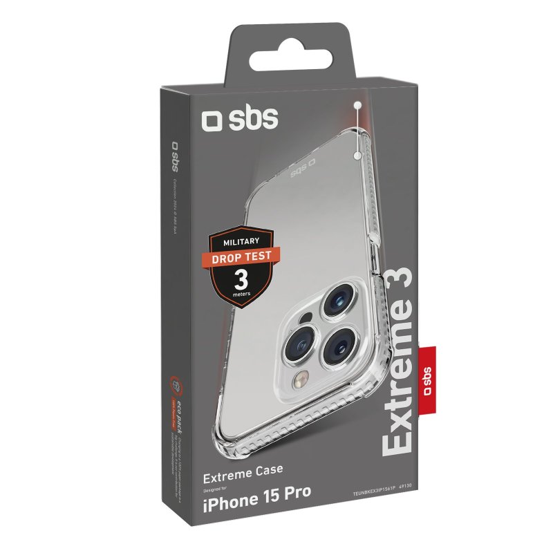SBS Extreme X3 Cover til iPhone 15 Pro. Gennemsigtig