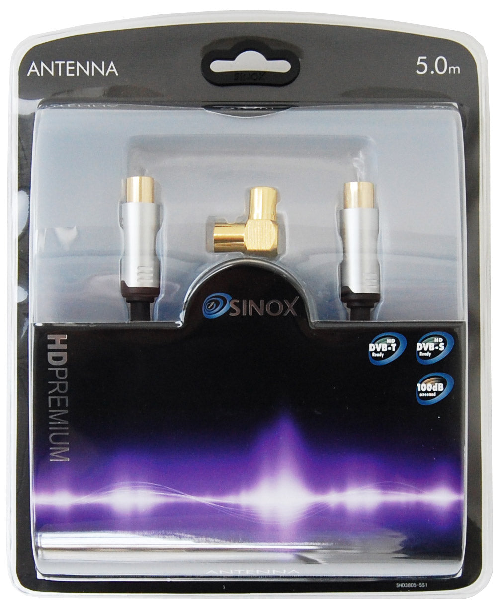 Sinox SHD antennekabel. 5m. Sort
