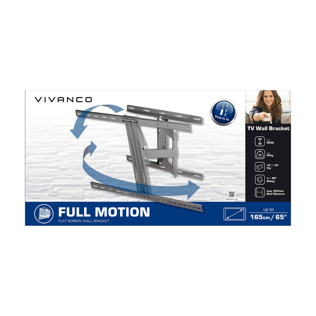 Vivanco TV-vægbeslag, MOTION, 65", 45 kg, VESA 600x400