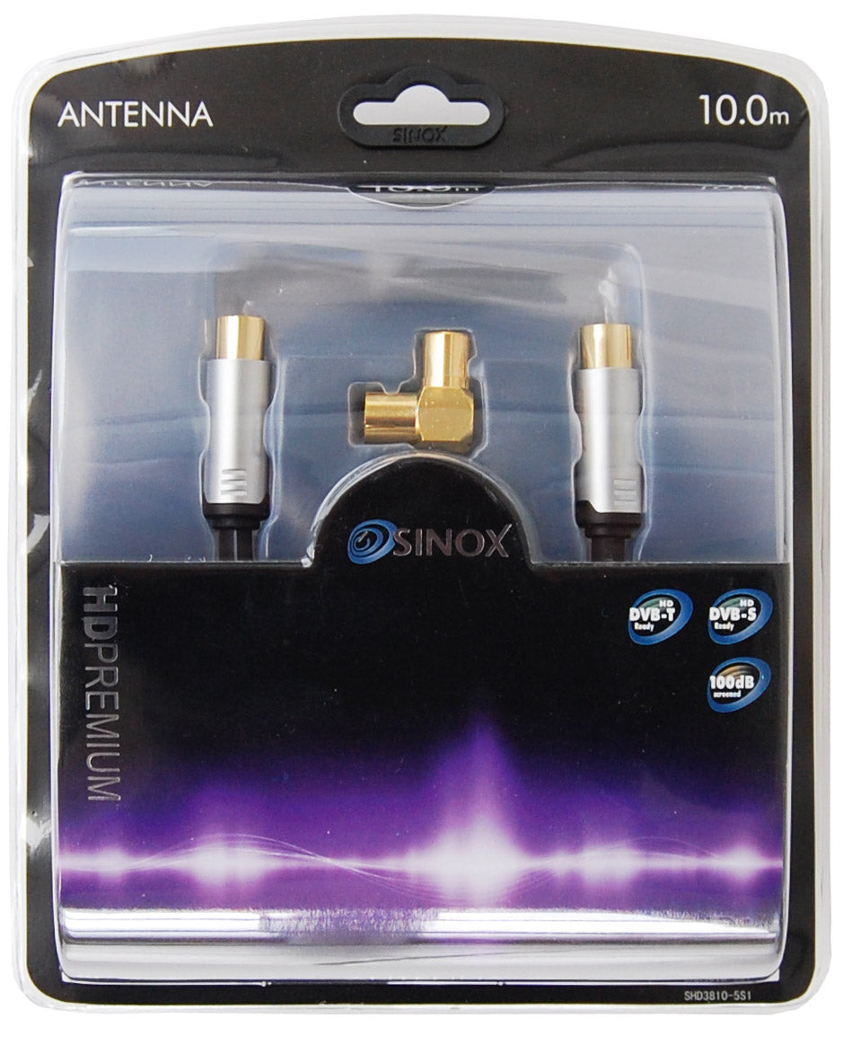 Sinox SHD antennekabel. 10m. Sort