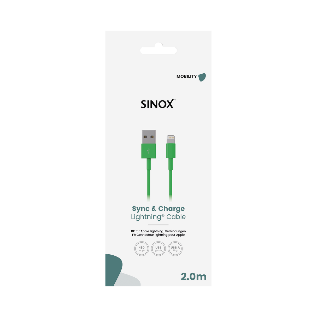 Sinox Lightning kabel. 2m. Grøn
