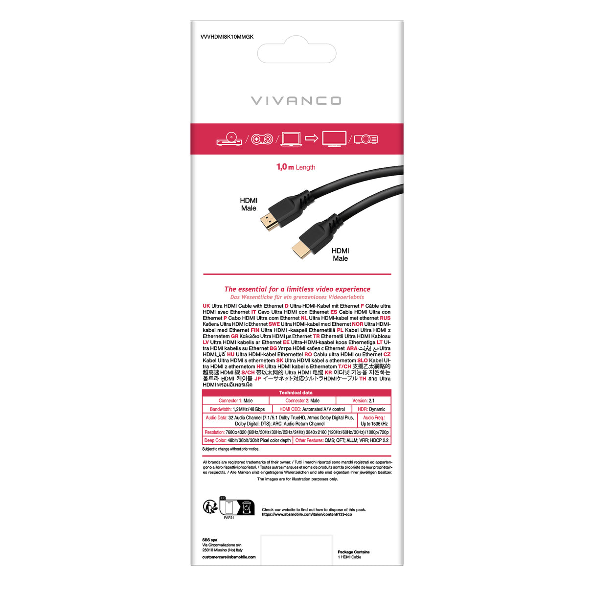 Vivanco HDMI 2.1-kabel til 8K