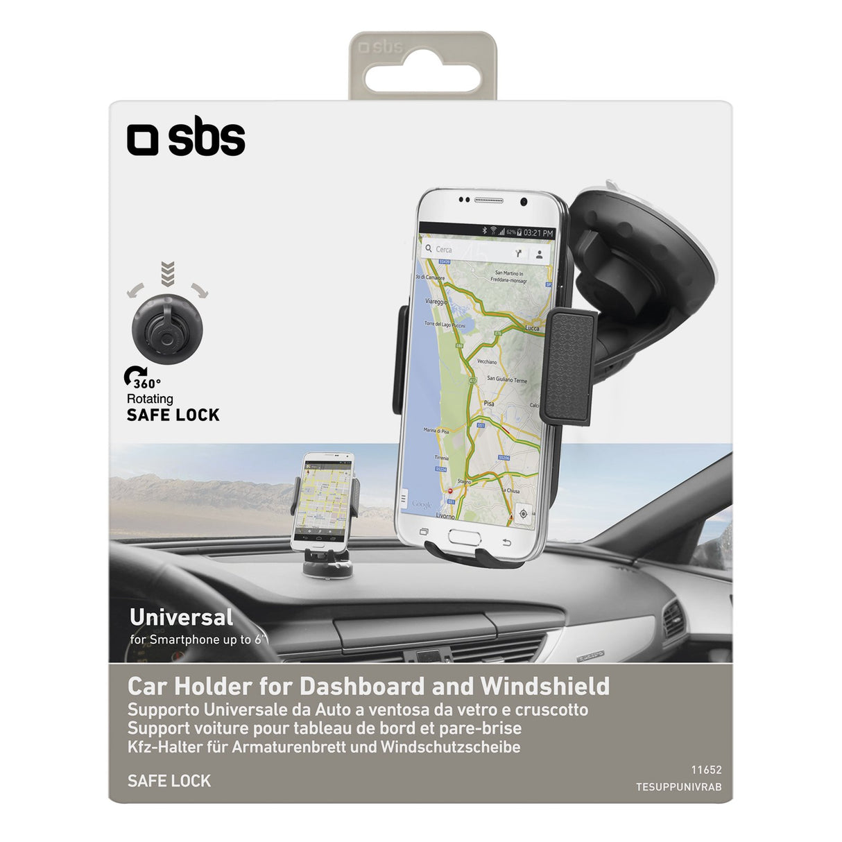 SBS universel mobilholder til bilen. Sort