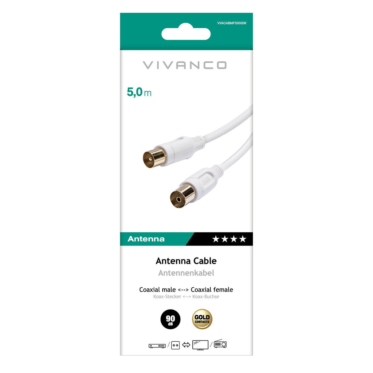 Vivanco koaksialt antennekabel af ferrit, 90dB