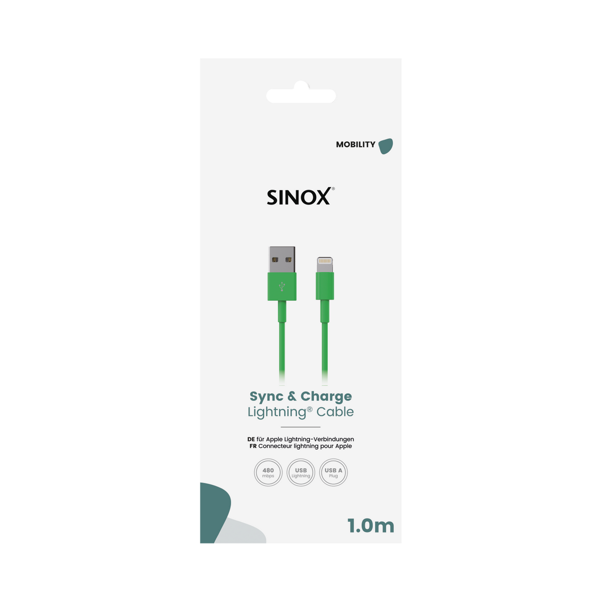 Sinox Lightning kabel. 1m. Grøn