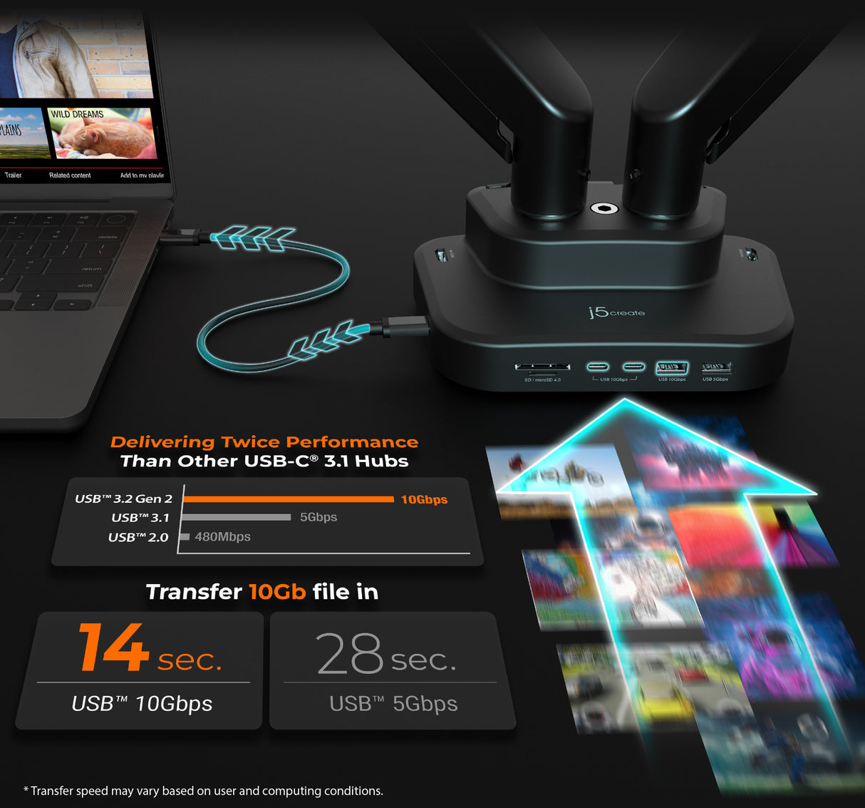 j5create Dual-Monitor Mount with Docking Station