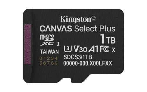 Kingston Technology 1TB microSDXC Canvas Select Plus Gen3 150MB/s A1 Card + Adapter