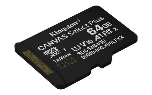 Kingston Technology 64GB micSDXC Canvas Select Plus Gen3 100R A1 Single Pack w/o ADP