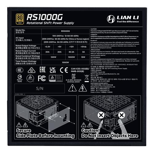 Lian Li RS1000G enhed til strømforsyning 1000 W 20+4 pin ATX ATX Sort