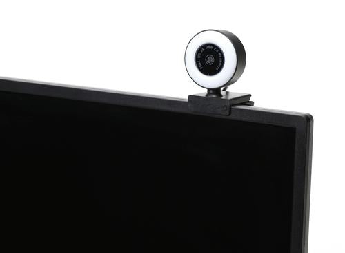 Platinet USB Webcam with Ring Light, Two Megapixels, 1080p Full HD, USB-A, Integrated Microphone (noise cancelling), Adjustable Clip Base, 30 frames per second, Black, Cable 1.5m, One Year Warranty, Box