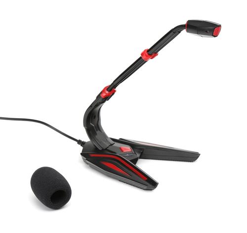 Varr Gaming 3.5mm Microphone with Stand, Adjustable 180°, Control panel (on/off, volume and backlight), Microphone sensitivity -58±2dB and omnidirectional, 3.5mm connection jack, Black/Red, Cable 1.5m